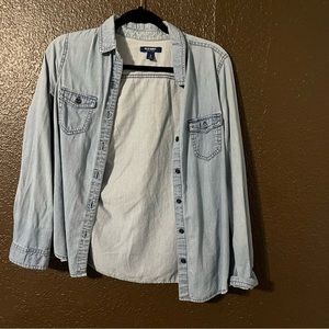 Light Blue Denim Style Button Down Old Navy Top, Size Small